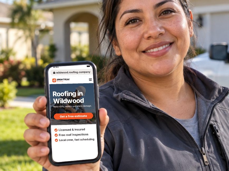 wildwood.roofing.company open in a phone browser